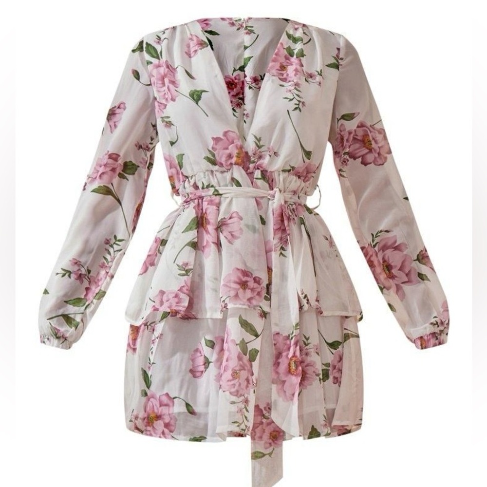 Floral Chiffon Dress with Pink Flowers